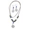Aluminum Spiral Leather Necklace Peruvian Ceramic Green Blue White and Matching Earrings product 1